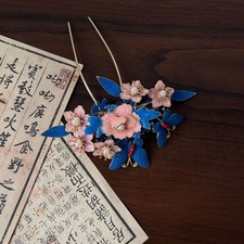 Blue Flower Hair Pin Chinese Bridal Hanfu Vintage Updo Hair Accessory Hair Stick