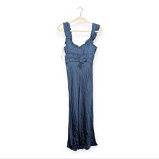 ASTR The Label Enola Midi Dress S Blue Satin Smocked Sleeveless Elegant Formal