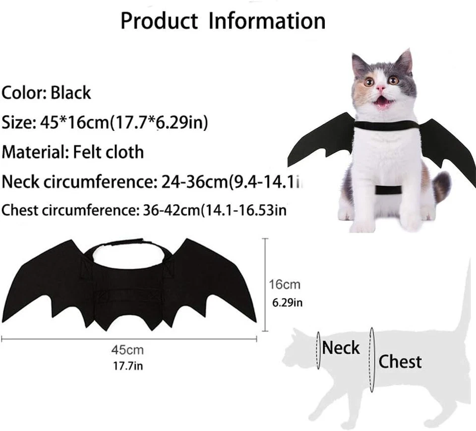 Cat Bat Wings for Halloween Party Decoration, Puppy Collar Leads Cosplay Bat Cos - Image 3 of 4