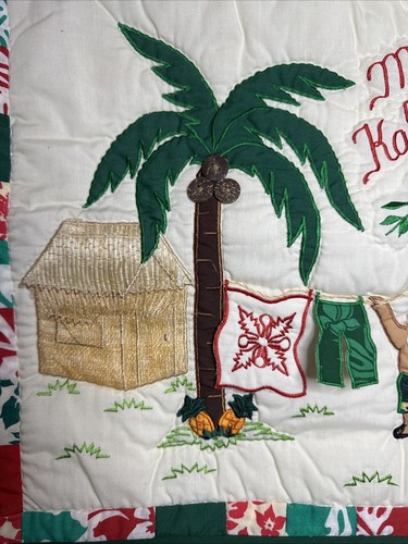Hawaiian Fabric Quilted Hanging Tapestry Mele Kalikimaka Christmas Sign ๐ด - Picture 5 of 11