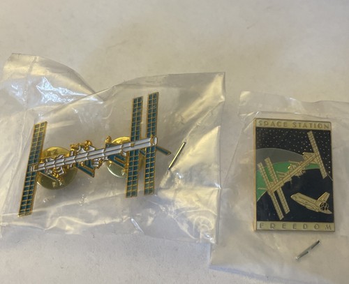 TWO Space Station Freedom Lapel Pins IN PKG NOS