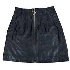 Forever 21 Womens Black Faux Leather Mini Skirt Full Front Zip O-Ring Size S