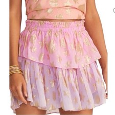 LoveShackFancy Ruffle Mini Skirt Pink and Purple Ombre