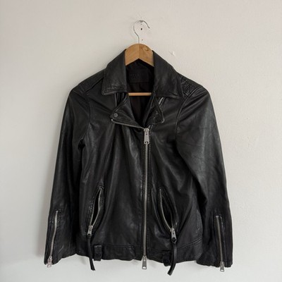 All Saints Damen Lederjacke Schwarz XS Extra Small Kavan Biker