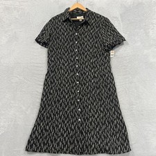 TALBOTS Dress Womens 16 Button Up Short Sleeve Geometric Career Boho Hippie