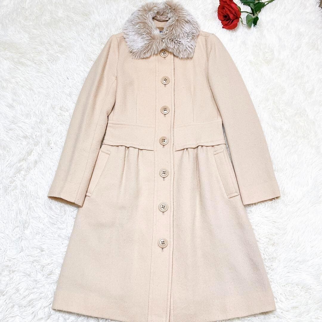 BURBERRY LONDON BLUE LABEL FNF42-774-40 long Coat Women Size 38 beige wool