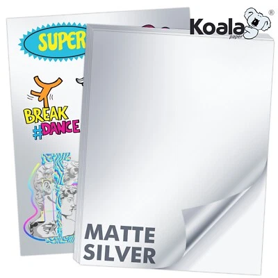 KOALA PAPER Koala Printable Vinyl Sticker Paper Inkjet Printer Matt Silver Waterproof 8.5x11