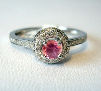 0.25 ct Natural Padparadscha Sapp & Diamond 14K White Gold Ring Was $1,295 Video