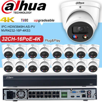 Dahua 32CH security system kit NVR 4K 8MP dual light wizsense Tioc ip camera lot