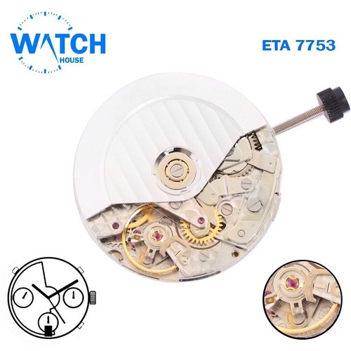 Mouvement Automatique Suisse ETA 7753 - Chronographe Avec Date à 3h, 17 Rubis, Compatible Corum