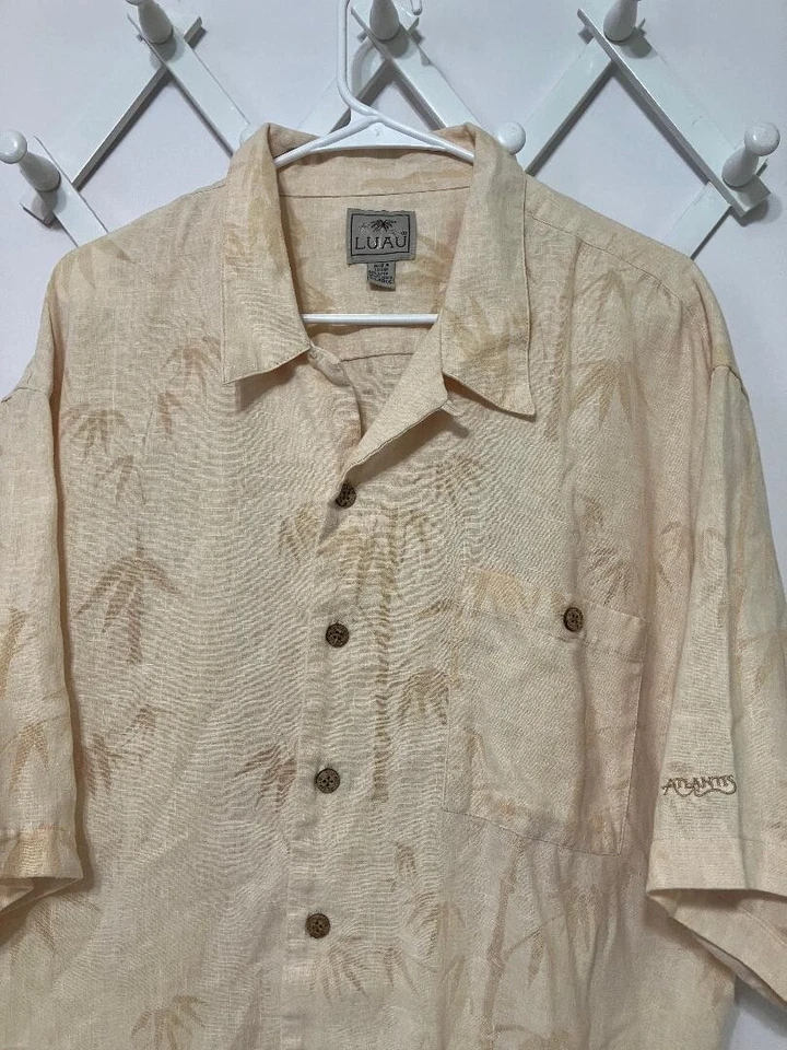Camisa para hombre LUAU Atlantis amarilla hawaiana floral mezcla de lino talla XL Foto 2 de 4