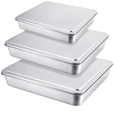 Stainless Steel Cake Pan with Lid 13/11/9 Inch Rectangle Sheet Baking Pan wit...