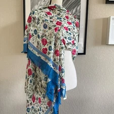 NEW Talbots Floral Scarf Viscose Spring Wrap Fringe Woven Cottage 72x52 in