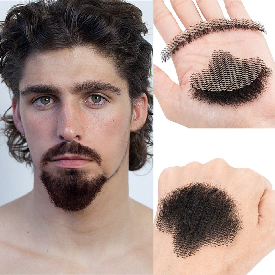 Man's Fake Beard Real Hair Light Beard Men Invisible Mustache Hand Made ...