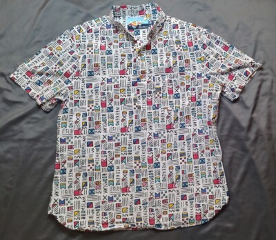 Rare Chubbies Mens Large Button Shirt WEEKEND x MSLAM Lined Flags 