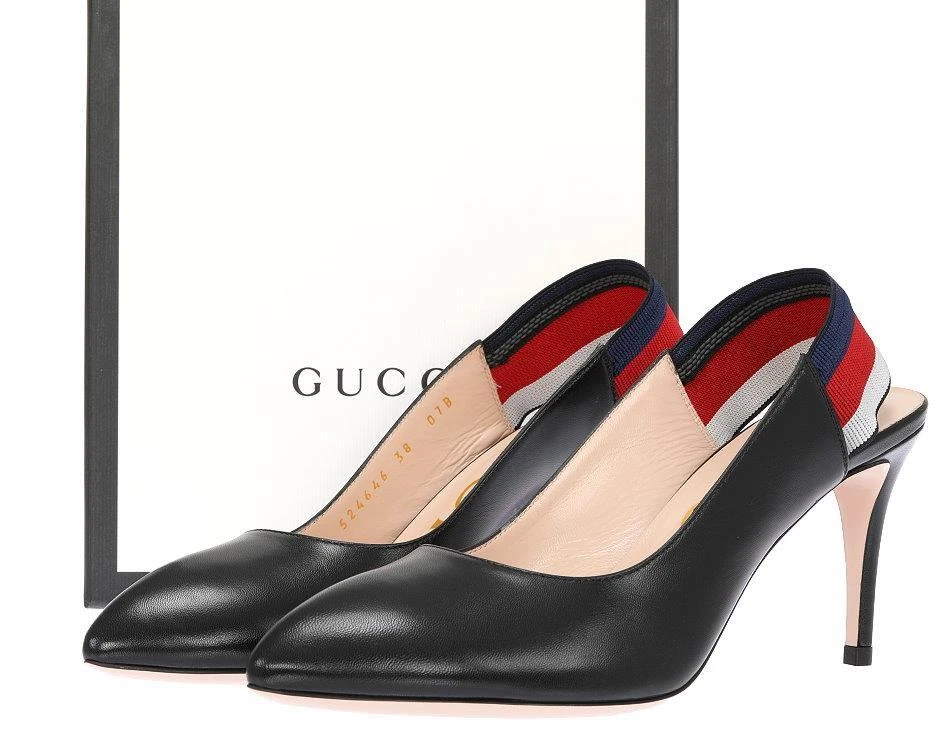 CHAUSSURES POMPE À TALONS NEUFS GUCCI WEB SLINGBACK CUIR NOIR 3,25 POUCES 36/US 6