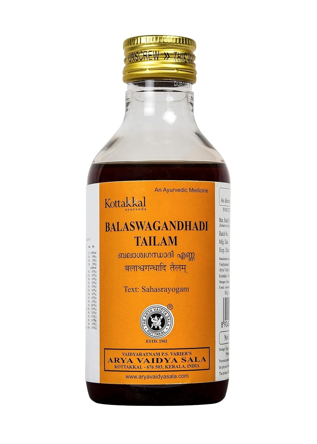 Kottakkal Ayurveda Balaswagandhadi Tailam 200 ml para mejorar la salud y el bienestar
