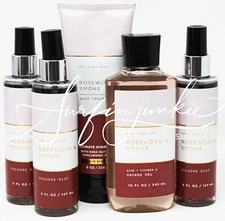 Bath & Body Works Rosewood & Smoke Cologne Mist Shower Gel Body Cream 5 pc Set