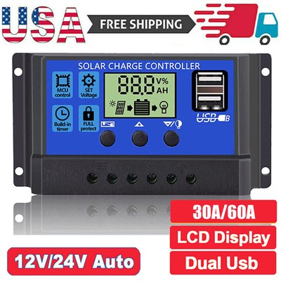 MPPT 30/60/100A Solar Panel Battery Charge Controller 12V/24V LCD Regulator Auto