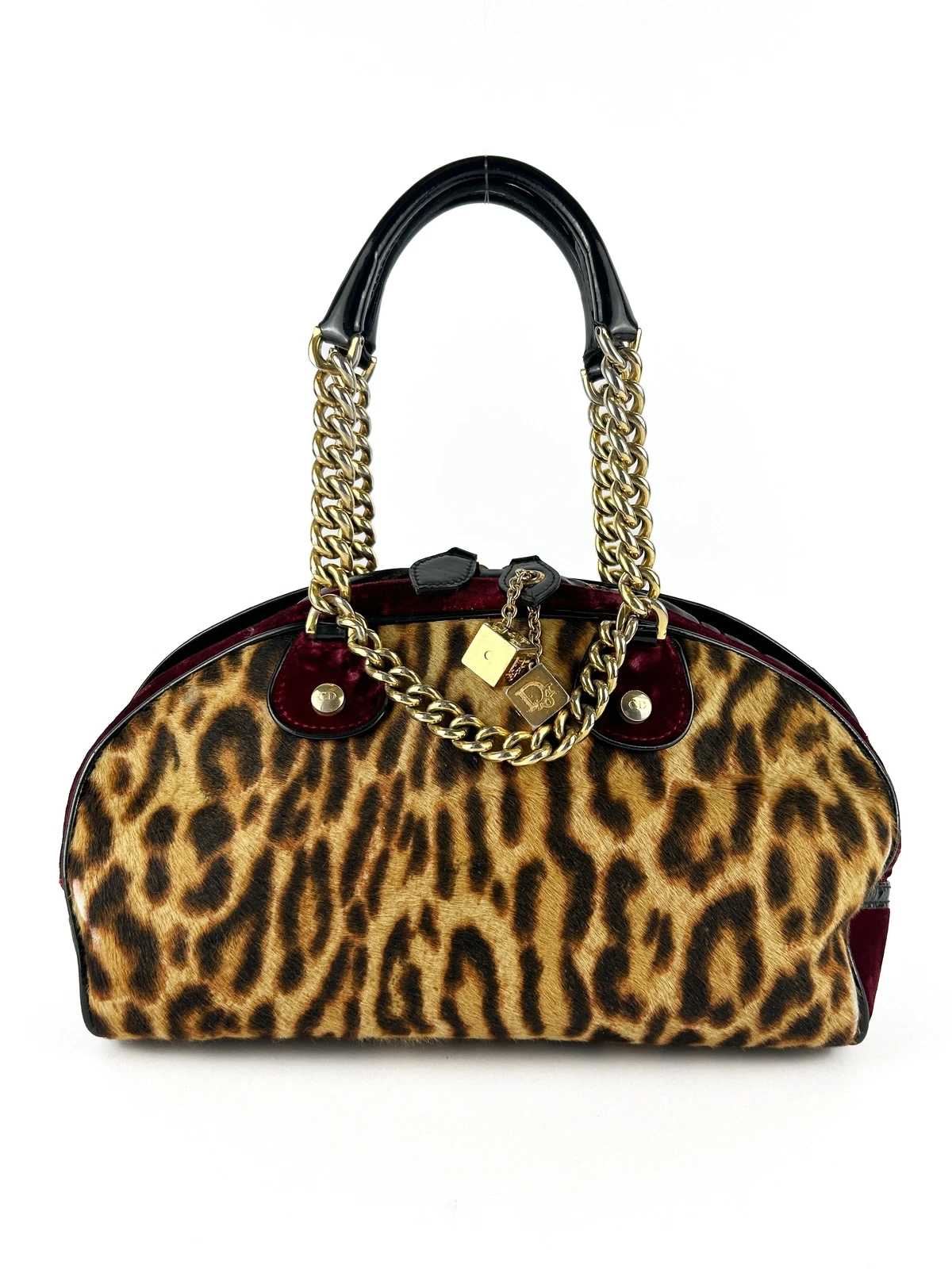 Sac bowling vintage Christian Dior imprimé léopard cheveux de veau joueur dés (2004)