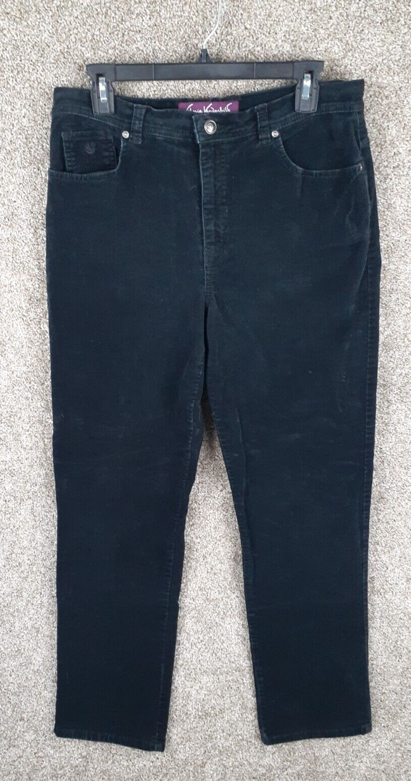 Gloria Vanderbilt Womens Black Corduroy Straight Leg Casual Pants with Pockets Size 12 Mid Rise