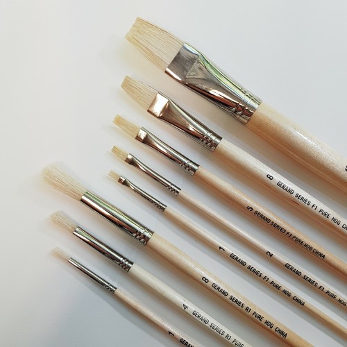 Gerand Pure Hog Bristle Acrylic/Oil Painting Set of 3 Round & 5 Flat