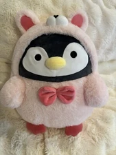 NWT Takashoji Penguin Disguised in Pink Bunny Outfit 14” Round 1 Japanese Plush