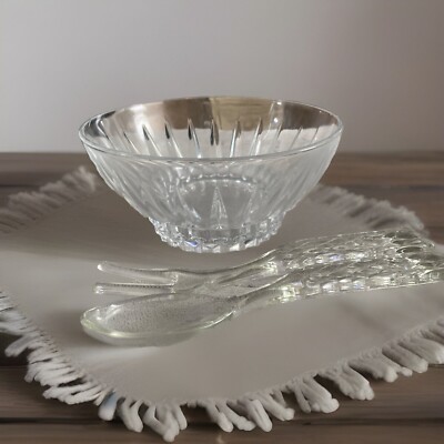 Vintage Etched Clear Cut Kroger Salad Bowl, Wexford Glass Fork & Spoon