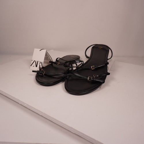 ZARA - SANDALIA PLANA DE CUERO CON TIRAS/HEBILLA - MUJER TALLA 8 EE. UU. - ¡NUEVA CON ETIQUETAS! - Imagen 2 de 9