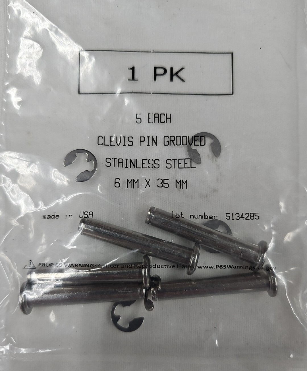 clevis pin grooved 6mm x 35mm stainless steel with clip made in the USA set (5) eBay