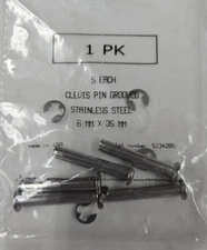 clevis pin grooved 6mm x 35mm stainless steel with clip made in the USA set (5)