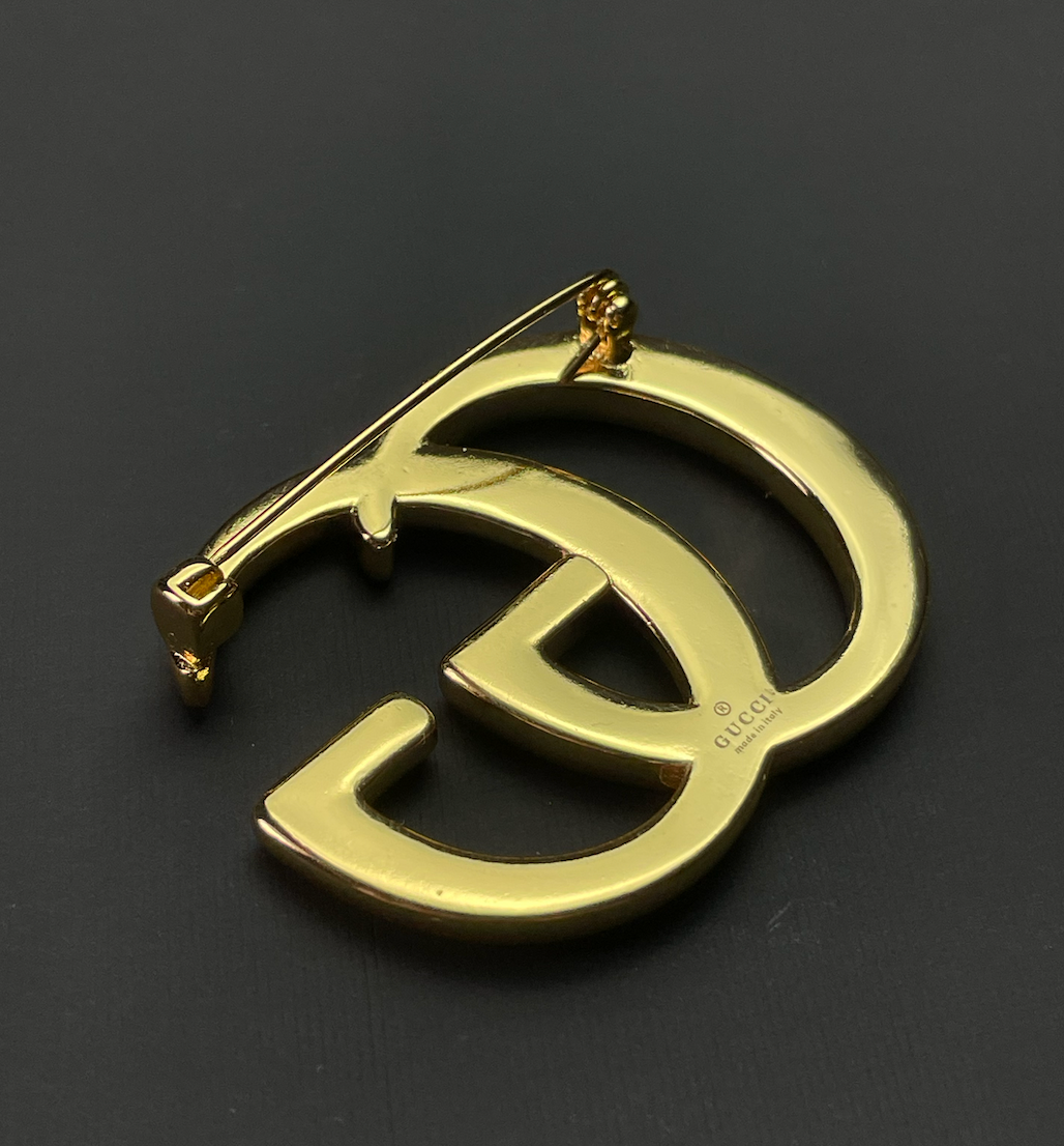 Gucci Wonderful Vintage Gold Brooch GG Logo | eBay