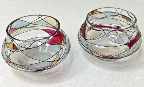 Romanian Crystal Mosaic Stained Tea Light Candle Holders (2) Partylite 2 1/2" - Picture 1 of 13