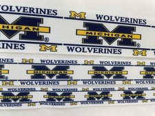 University of Michigan Wolverines on white grosgrain ribbon 5/8" 7/8" 1.5"
