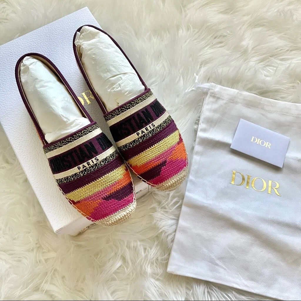 Espadrilles plates brodées patchwork multicolore logo Dior Granville 38,5 neuves dans sa boîte