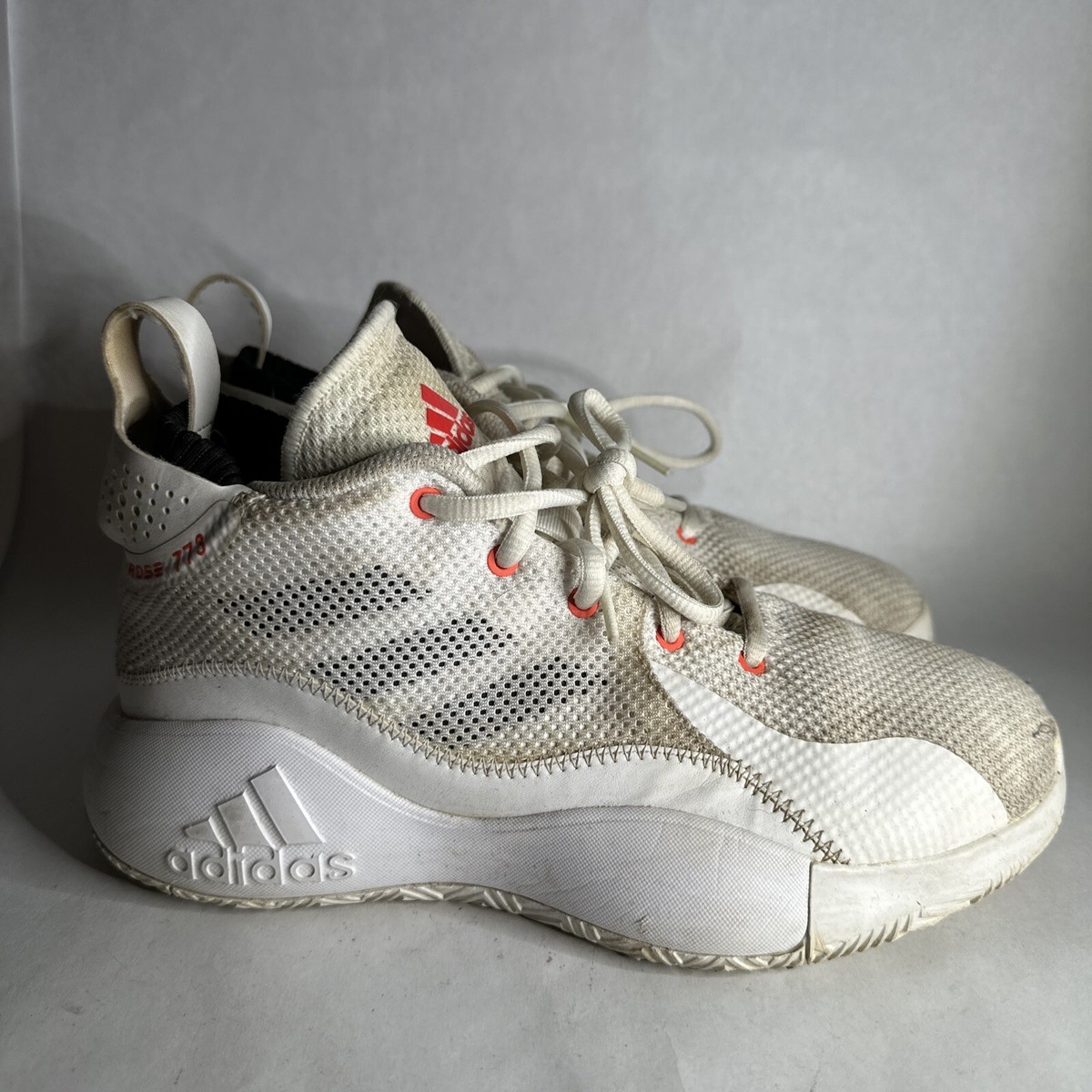 Adidas Mens D Rose 773 Basketball Shoes White Red FW8789 Low Top Lace Up  Mesh