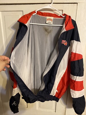 Vintage 90s Atlanta Braves Zip Up Windbreaker Red White And Blue