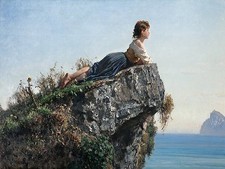 Landscape girl rock sea F. Palizzi Tile Mural Bathroom Backsplash Marble Ceramic