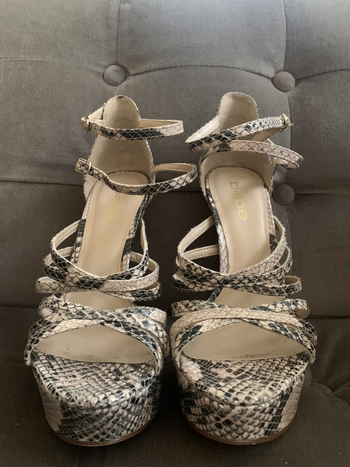 BEBE snakeskin print platform heels sandals Gem