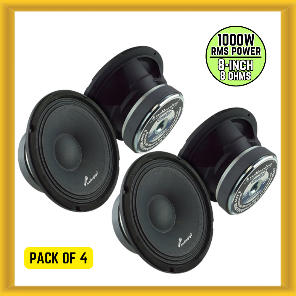 Audiopipe APMB-8-D 8" 250W RMS 8 Ohms Low Mid Frequency Car Speakers (4 PACK)