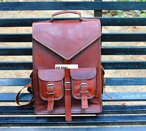 Travel Men's Leather Bag Backpack Genuine Rucksack Laptop Vintage Brown