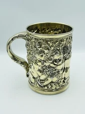 Whiting Antique Sterling Silver Cherub Putti Pattern Large Repousse Cup