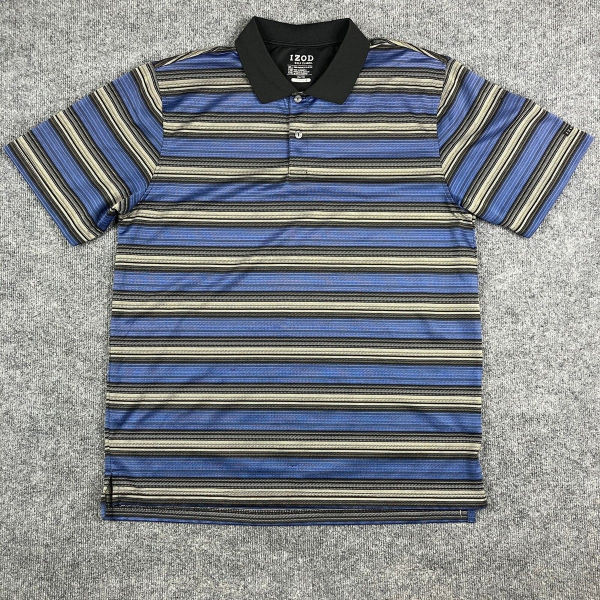 IZOD Polo Shirt Mens XL Blue Striped Cool FX Performance Golf