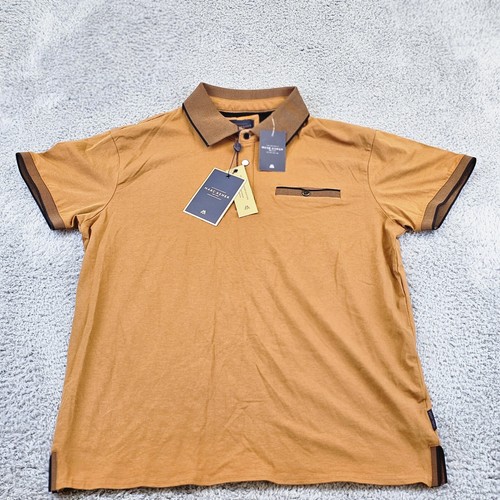 Marc Asher New York Shirt Mens Large Orange Polo Snaps Short Sleeve Golf New