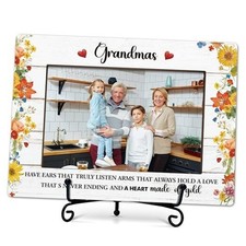 Grandma Photo Frame, Floral Grandma Wooden Tabletop Picture Frame With Stand,