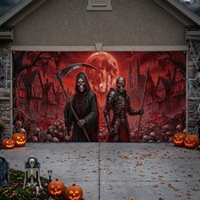 Halloween Garage Door Cover 7x16 ft - Red Blood Night Garage Door Halloween C...