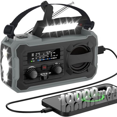Tragbares Solar AM/FM Radio mit Powerbank und Kurbelgenerator - Schwarz
