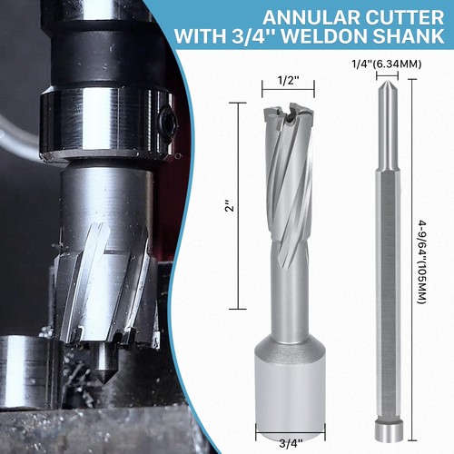 Carbide-Tipped Annular Cutter, 1/2" Diameter x 2" Depth, 3/4" Weldon Shank (2... - Foto 2 di 7
