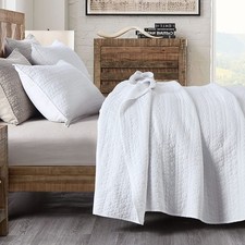 Quilt Set Twin Size White, Classic Geometric Spots Stitched Pattern, Stone-Wa...