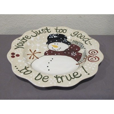 Expressly Yours Snowman Christmas Scalloped Pie Serving Plate Dish - ''Too Good''